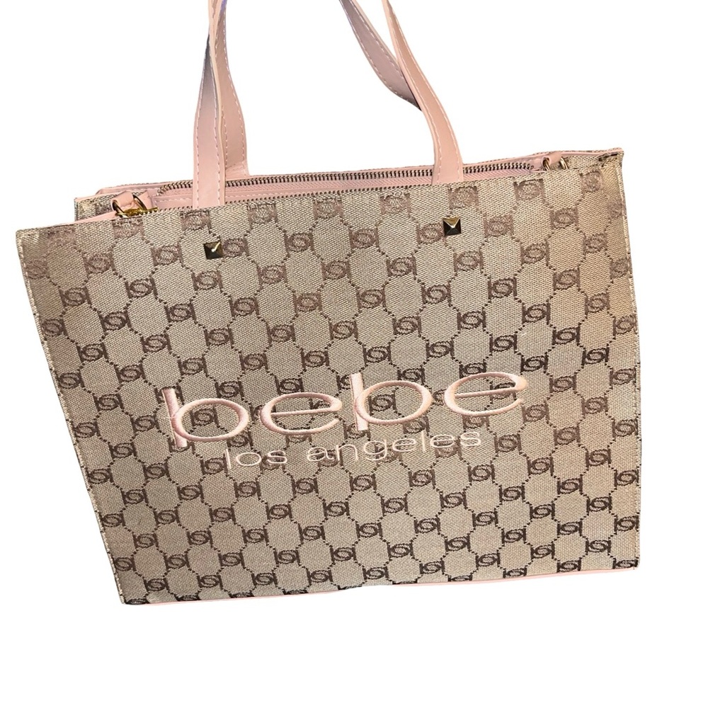 Bebe Signature Beige and Pink Tote - Picture 2 of 9